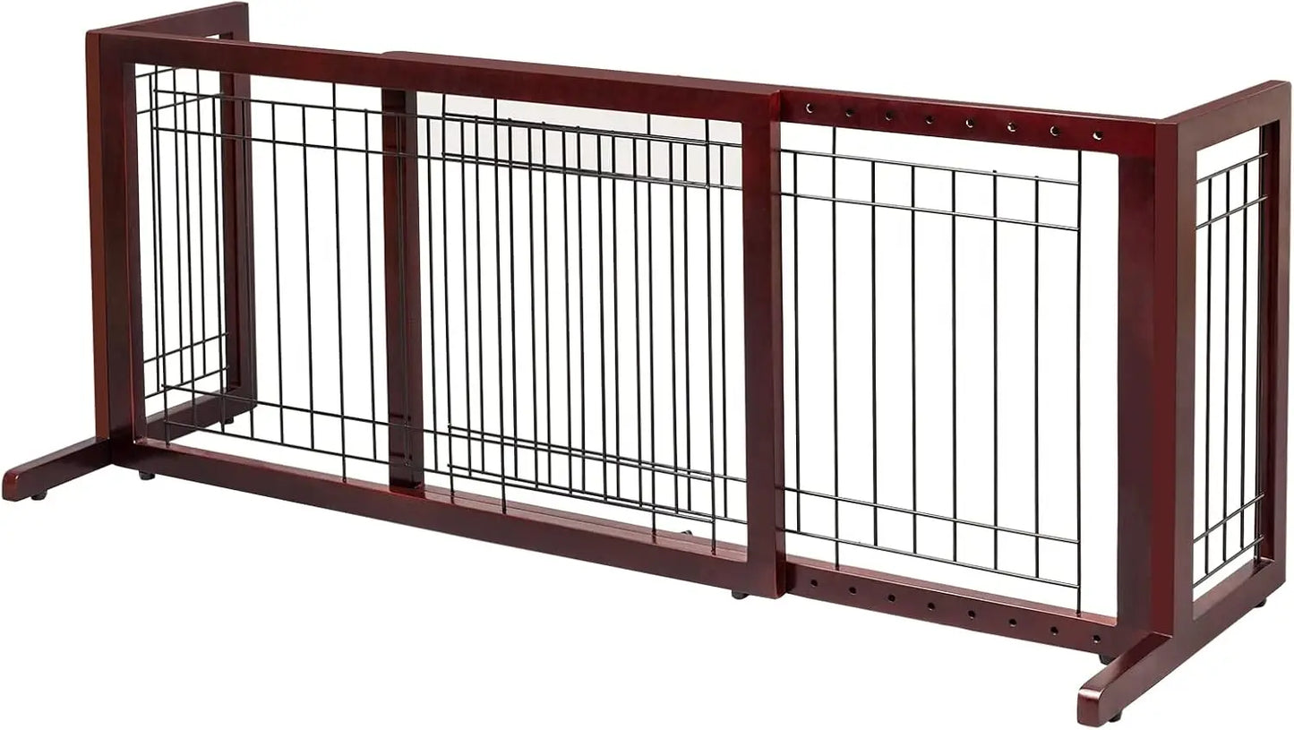 Bonnlo Cherry Free Standing Dog Gate 37"-68" Wide Adjustable Wooden Pet Fence Indoor for Fireplace Stairs Doorways Christmas Tre