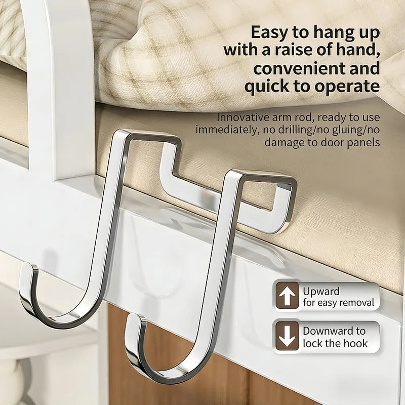 304 Stainless Steel Hook Multi-Purpose Hook Free Punching Double S-Shape Hook Kitchen Bathroom Door Back Coat Towel Storage Rack