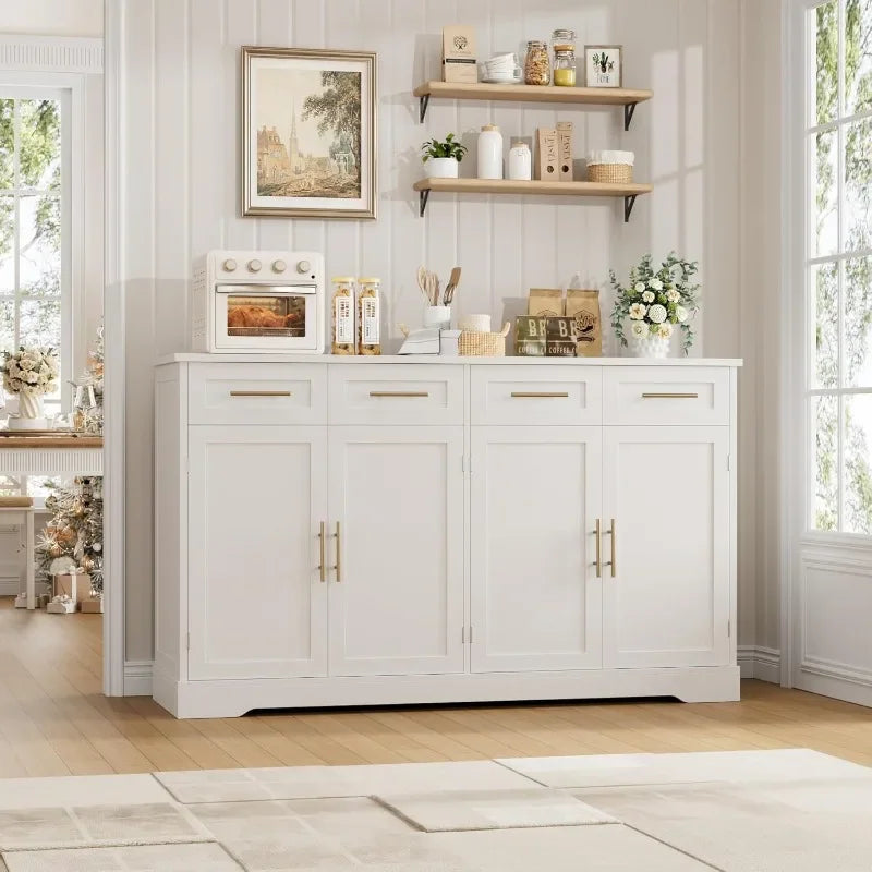 HOSTACK 60" Large Buffet Sideboard with Storage, 36" Tall Kitchen Buffet Storage Cabinet with 4 Drawers, Modern Coffee Bar
