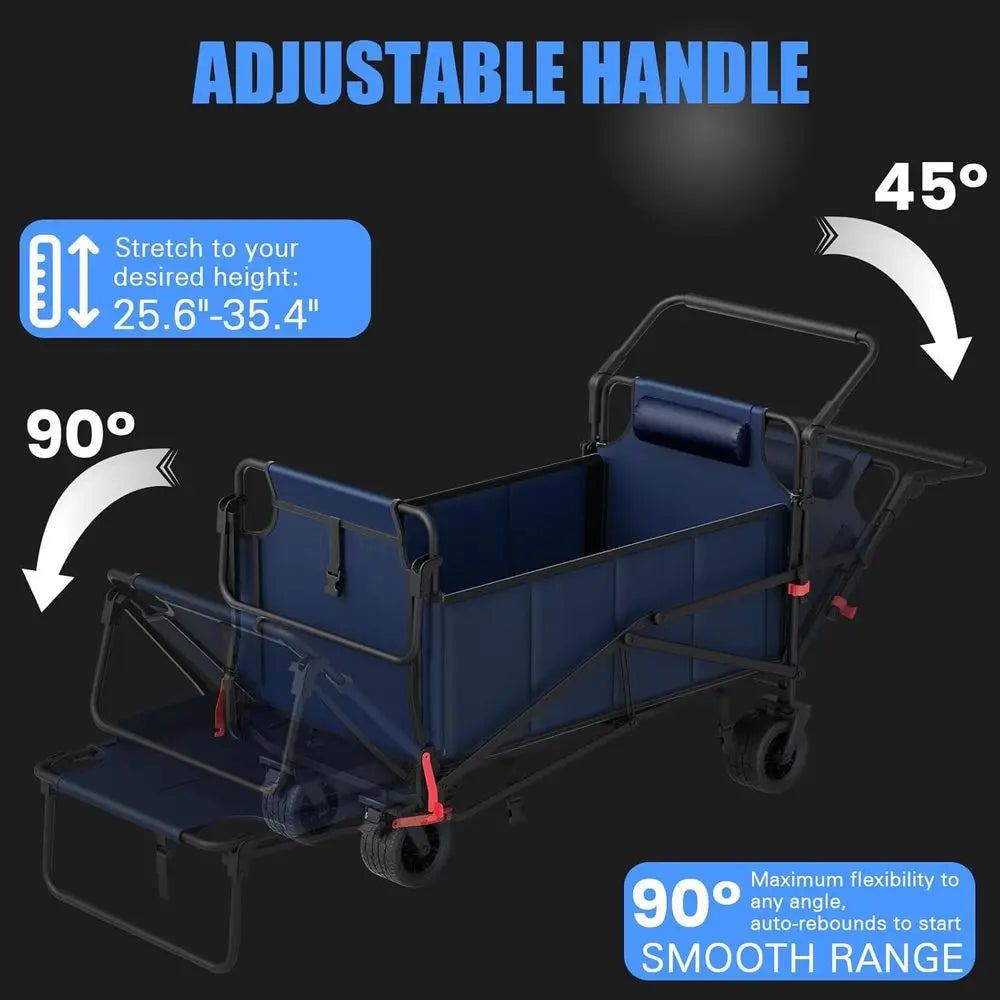 Dual-Purpose Folding Utility Wagon with Convertible Beach Chair, 650 lbs Capacity, Ideal for Outdoor Activities