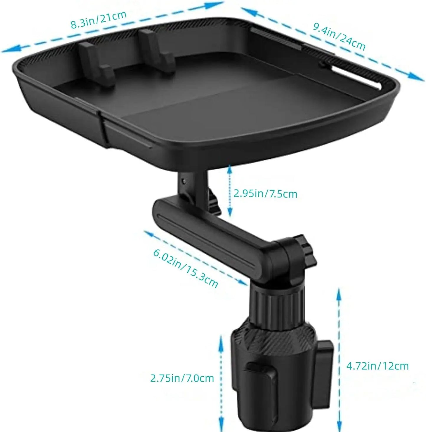 10" Car Food Tray with Cup Holder, 360° Rotating Detachable Table for Eating, Phone Holder Included, Road Trip Essentials
