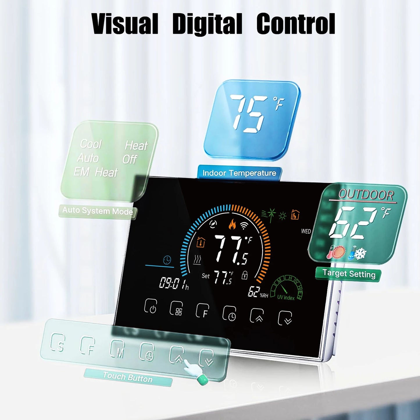 Programmable Smart WiFi Thermostat for Home with No C-Wire
