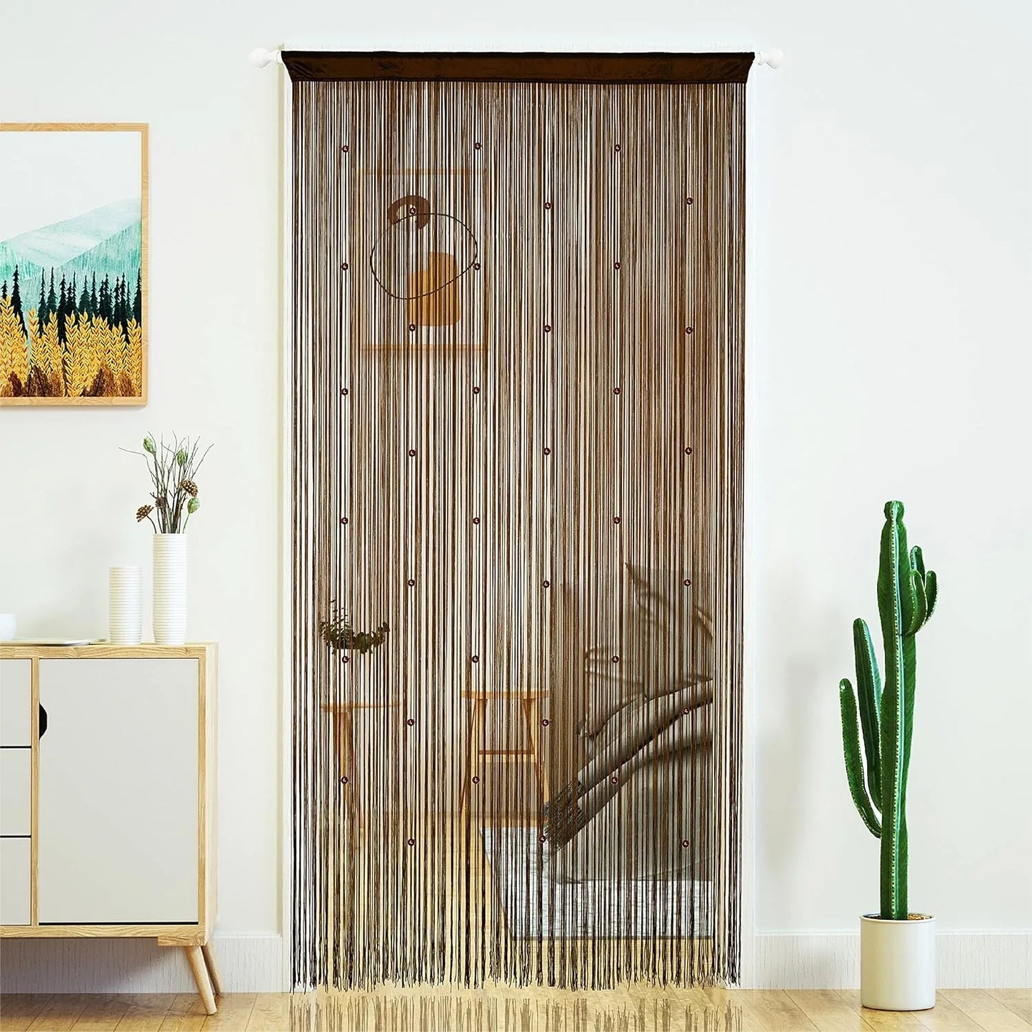 Beaded Curtain Door String Curtains for Doorway Tassels Hanging Fringe Room Divider Hallway Privacy Decor, Coffee 39x79in