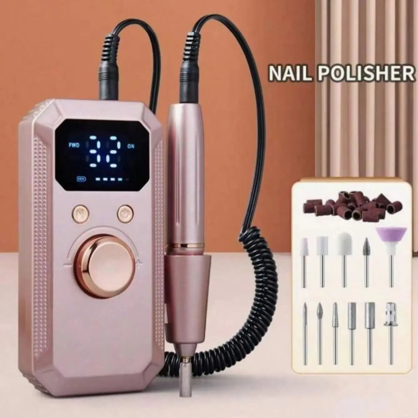 Professional Cordless Rechargeable Electric Nail Drill Machine, Portable Nail File with HD LED Display and 32 Adjustable Speeds, All-in-One Manicure Pedicure Tool for Acrylic Gel Nails Polishing, Grinding and Cuticle Remover,