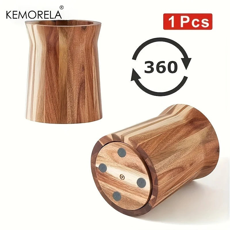 360-Degree Rotating Utensil Holder - Wooden Countertop Organizer for Spoons, Spatulas, Ladles, Space-Saving Spinning Caddy
