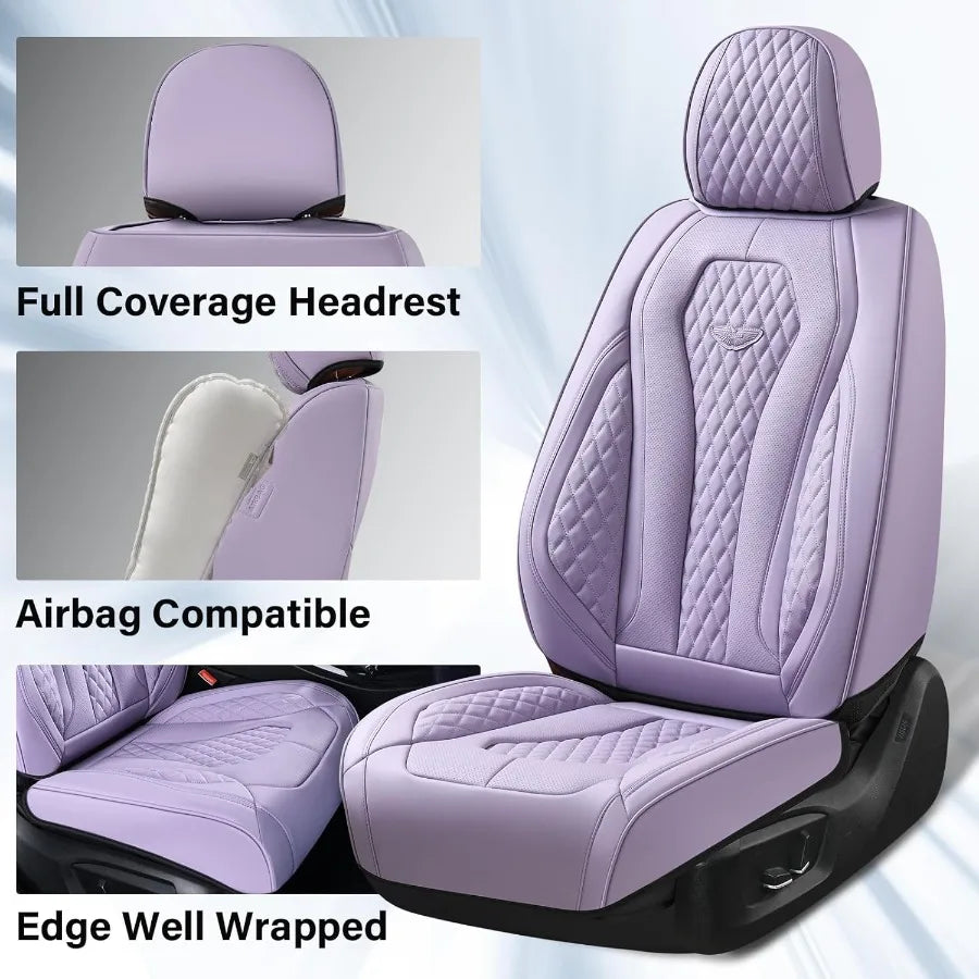 Luxury Auto Seat Covers for Front Seats with Purple Design Universal Fit Leatherette Car Seat Protector for Most Cars HighQuali