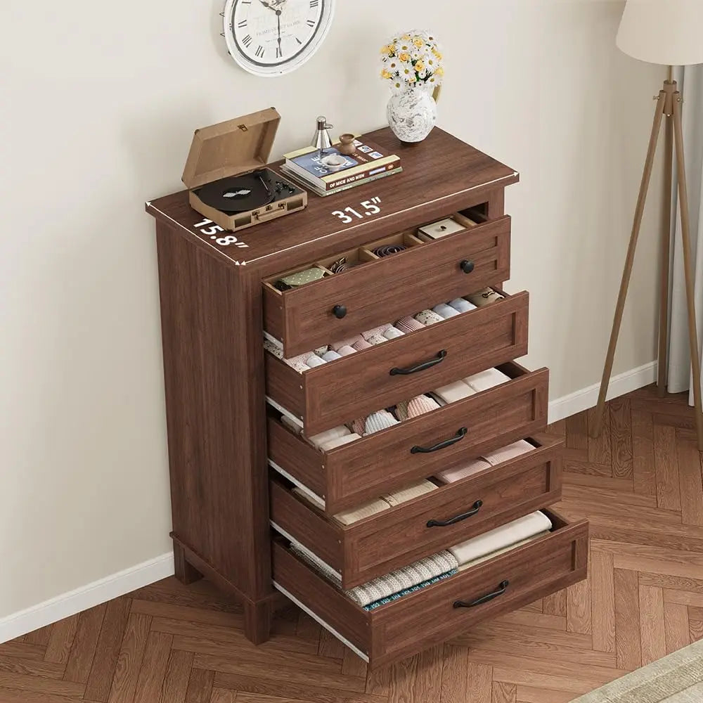 5 Dresser for Bedroom, 41.3 in Tall Vertical Drawer Dresser with Large Storage, Freestanding Wooden Closet Chest for Bedroom, Living Room