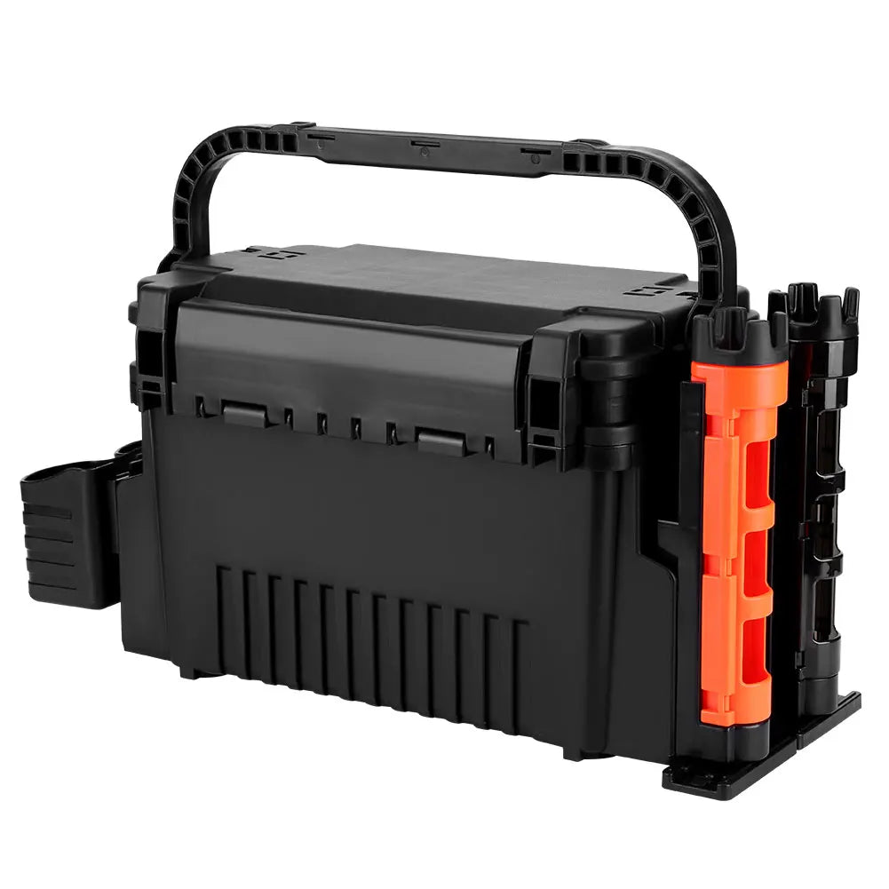 2 Tier Fishing Tackle Box Fishing Gear Box with Cup & Rod Holder Fishing Gear Carry Case Fishing Tool Box Fishing Accessories