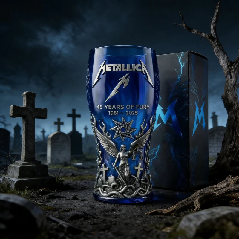 Metallica 45th Anniversary1981-2025 3D Embossed Blue Beer Glass, Heavy Metal Rock Band Collectible Tumbler,Barware Gift for Fans