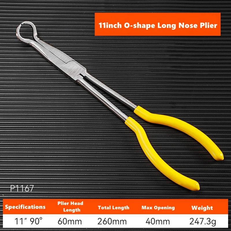 11" Long Nose Pliers Straight Bent Tip Nose Plug Cable Puller Long Needle Nose Pliers Wire Cutter Hose Spanner Clips Hand Tools