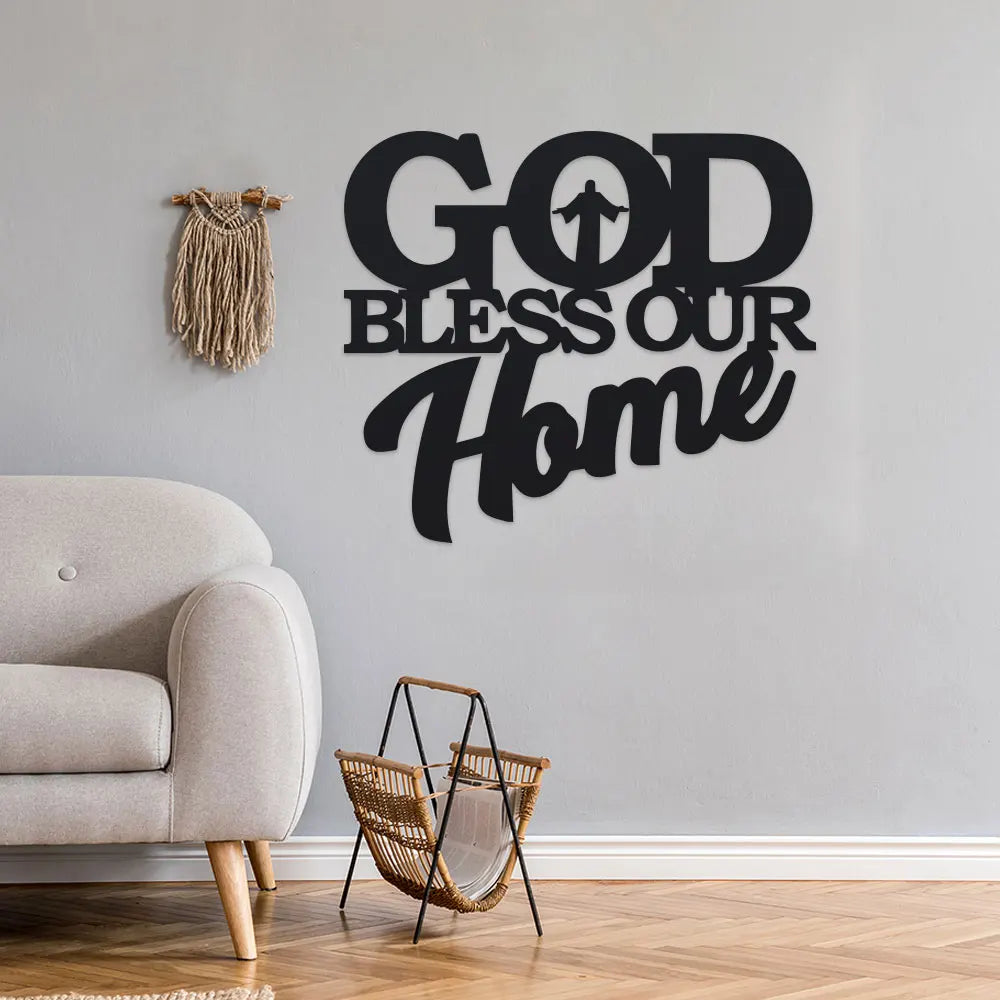 1Pc Metal God Bless Home Sign, Unique Wall Art, Home Decor, Metal Wall Hanger, Scene Decor, Theme Party Decor, Car Decor