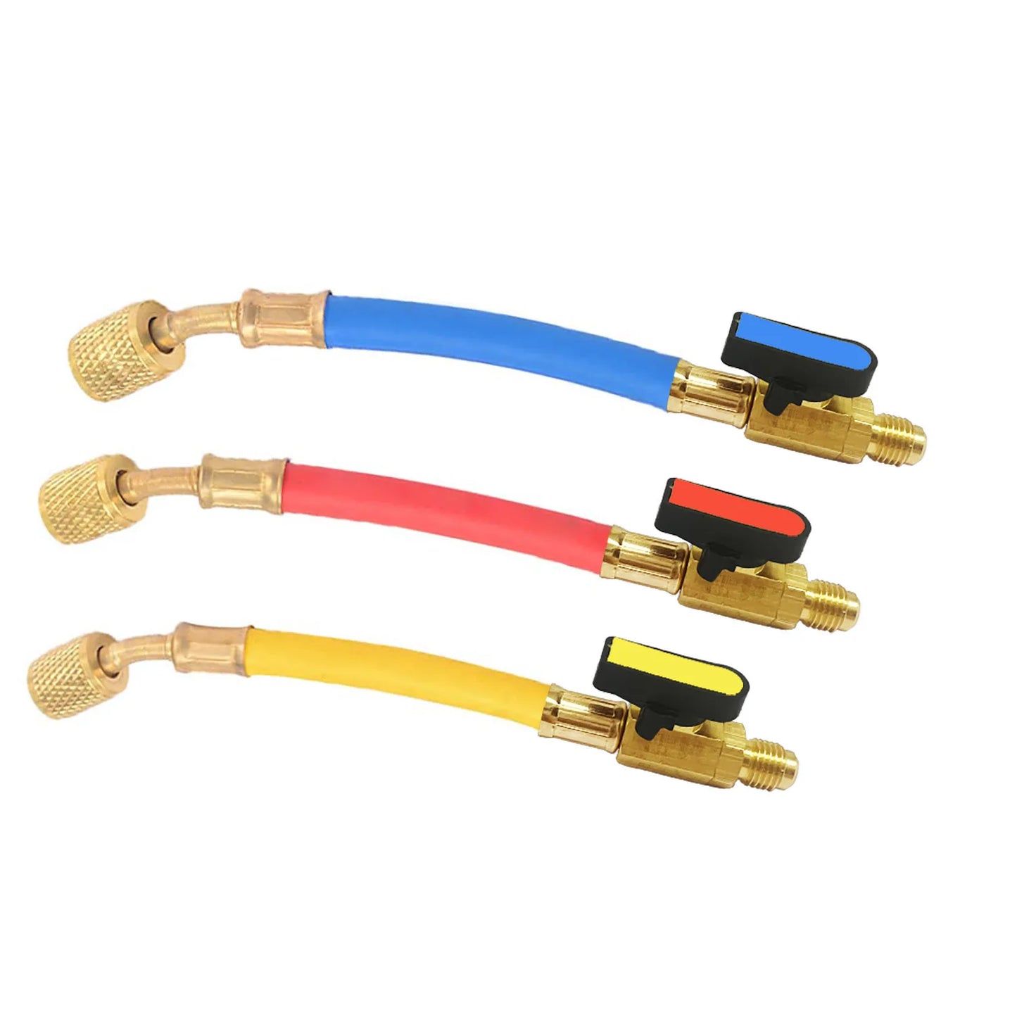R134A R22 R12 1/4" SAE Charging Hoses and Ball Valve Set for AC HVAC Maintenance Air Condition Refrigeration Charging Tool