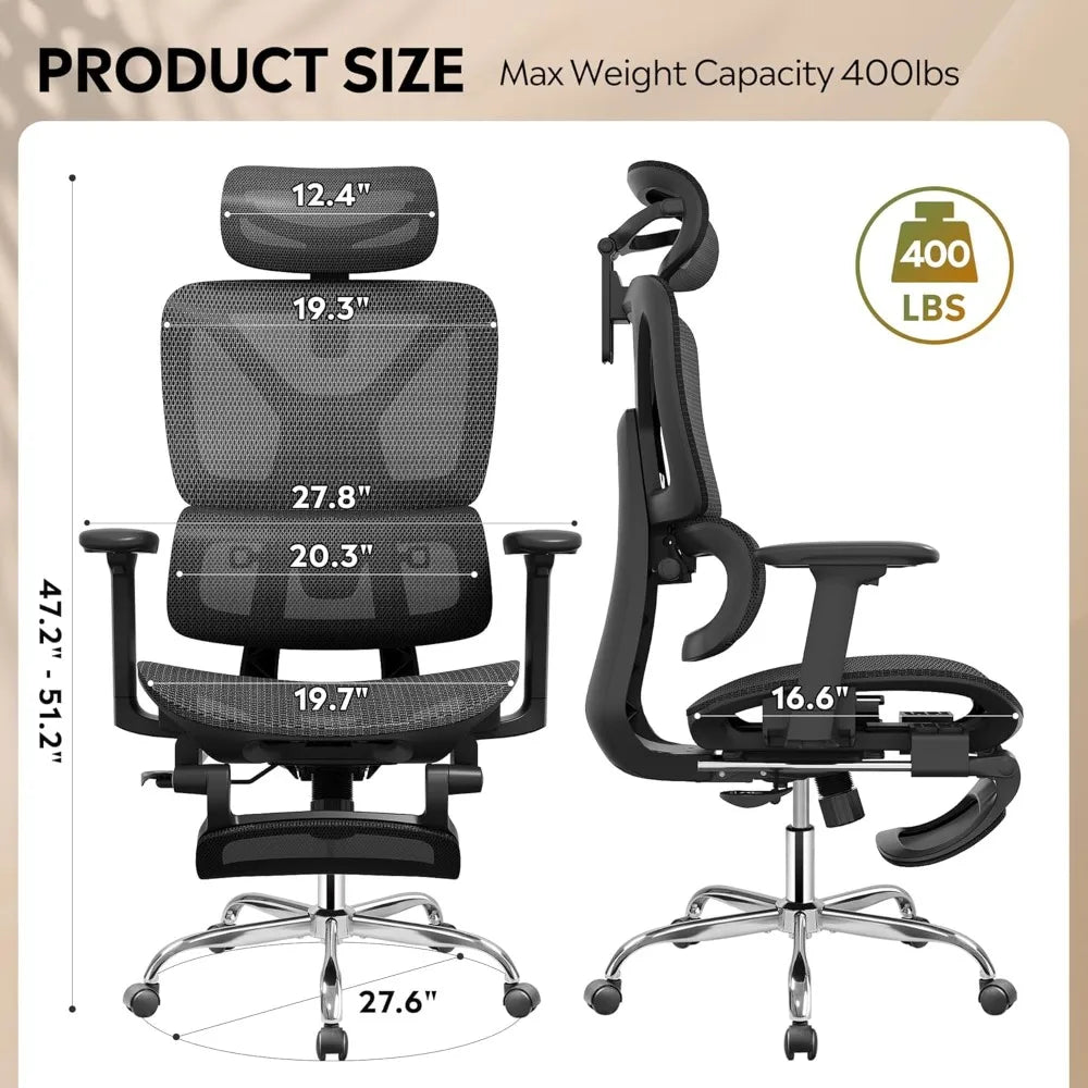 Ergonomic Mesh Office Chair With Footrest And High Back