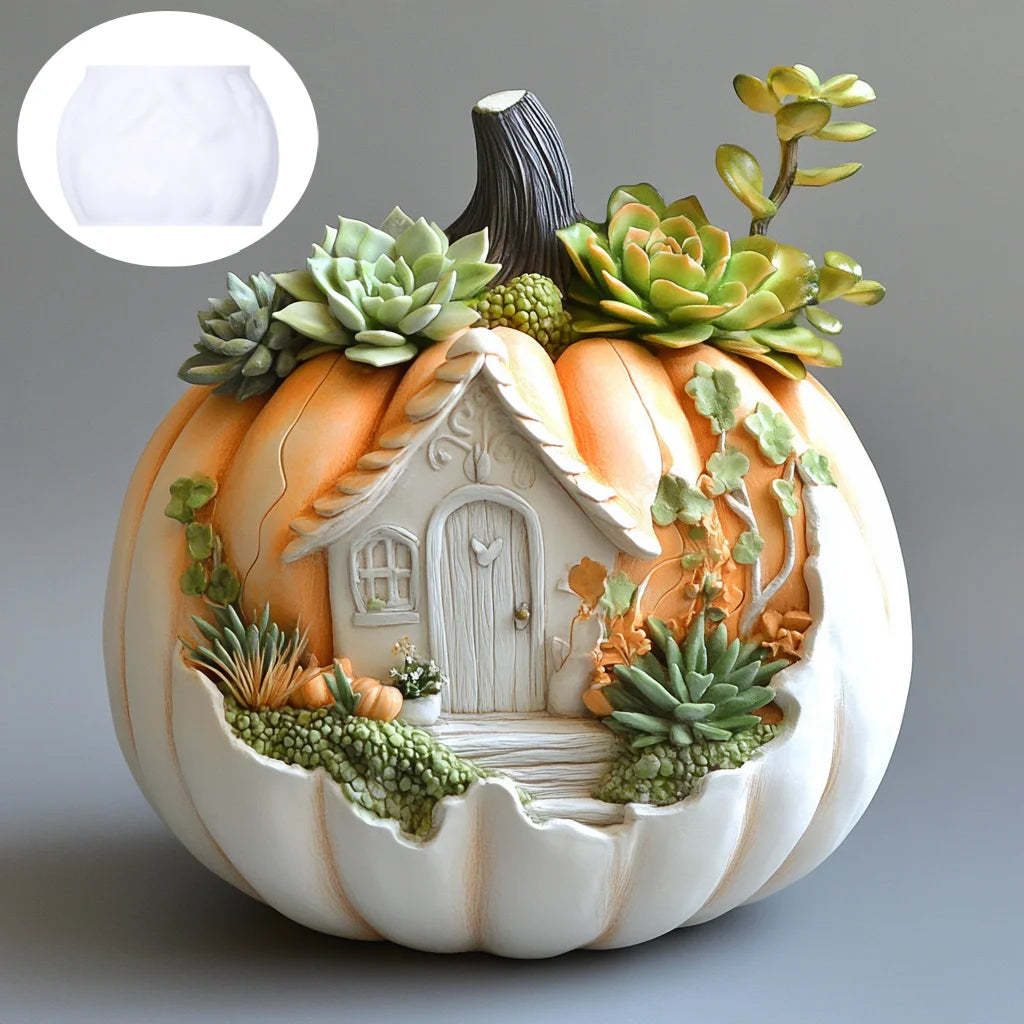 Witch Magic House Relief Pumpkin Succulent Plant Flower Pot Resin Mold  House Relief Storage Box Castle Candle Cup Gypsum Molds