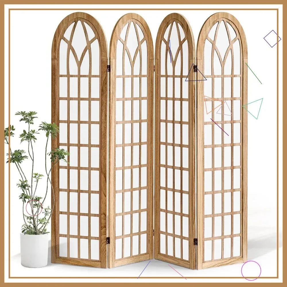 Japanese Shoji Screen Room Divider, Folding Privacy Partition for Home Office Restaurant - Natural Wood