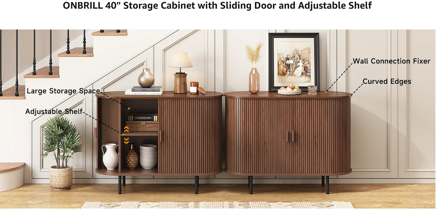40" Modern Sideboard Buffet Cabinet with Storage - Sliding Door & Adjustable Shelves, Coffee Bar Console for Kitchen/Entryway
