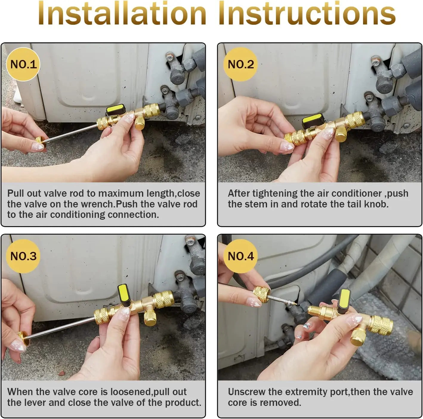 Dual Size 1/4" & 5/16" Port Valve Core Remover Installer Kit Tool with 10PCS 5v1 Valve Cores and Double Head for Refrigerant