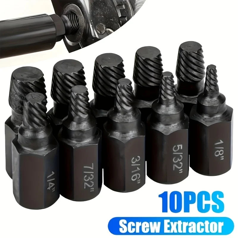 10Pc Damaged Screw Extractor Drill Bit Set Hex Head Easy Out Bolt Extractor Spiral Broken Screw Remover Tool For Nuts Bolts