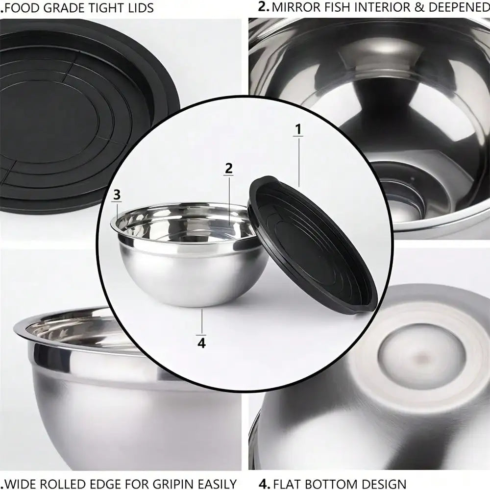 7PC Food Grade Stainless Steel Mixing Bowls Set,Kitchen Bowl, Salad Bowl, Metal Mixing Bowl,Nesting Stackable Deep Basin with Sealed Lid,BPA Free Dishwasher Safe for Cooking Prep,Fruit Washing, Marinating, Salad Making,Food S