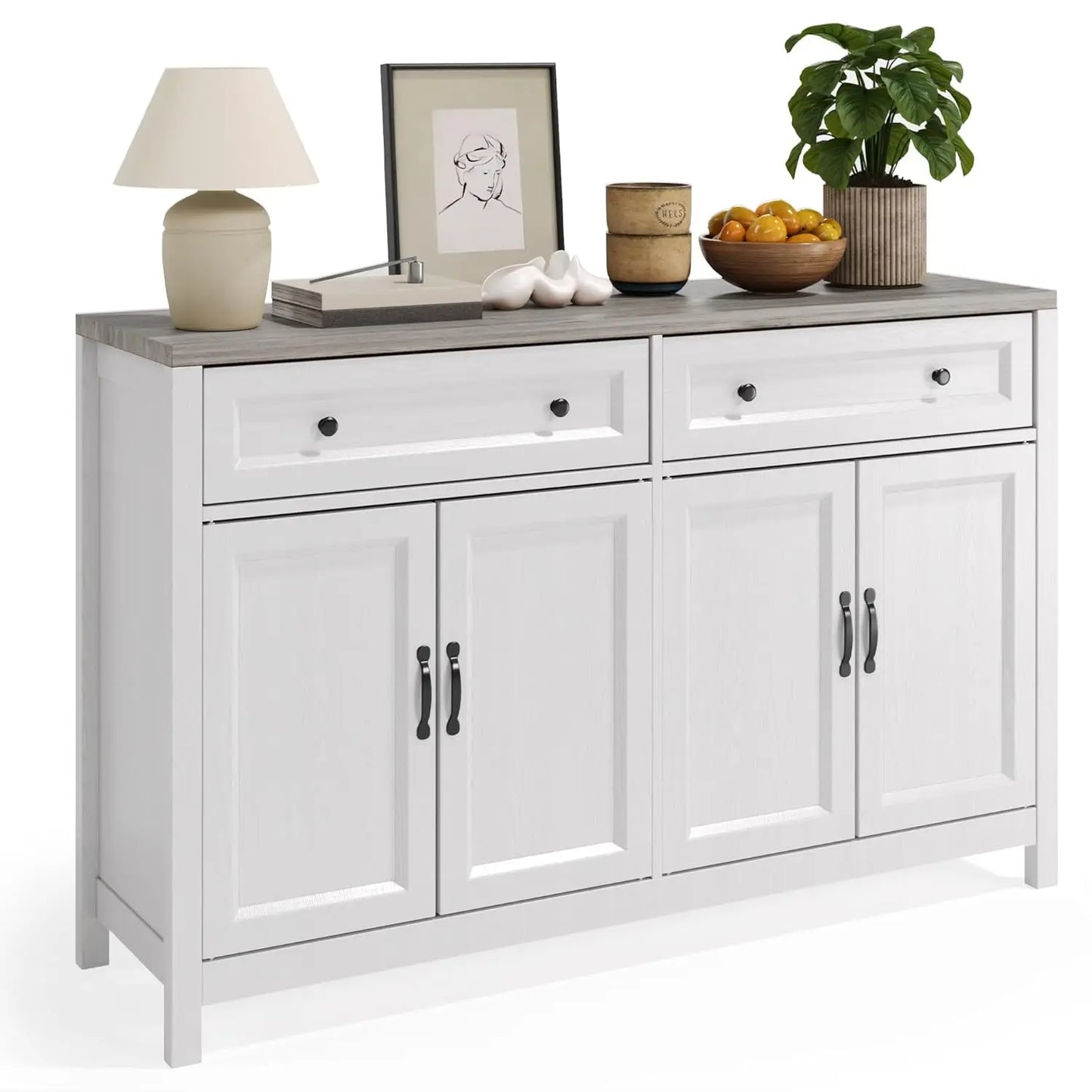 Custom Farmhouse Sideboard Buffet Cabinet, 15.7x55.1x35.3 Inch Storage Cabinet with Drawers and Doors, Multifunctional Coffee Ba