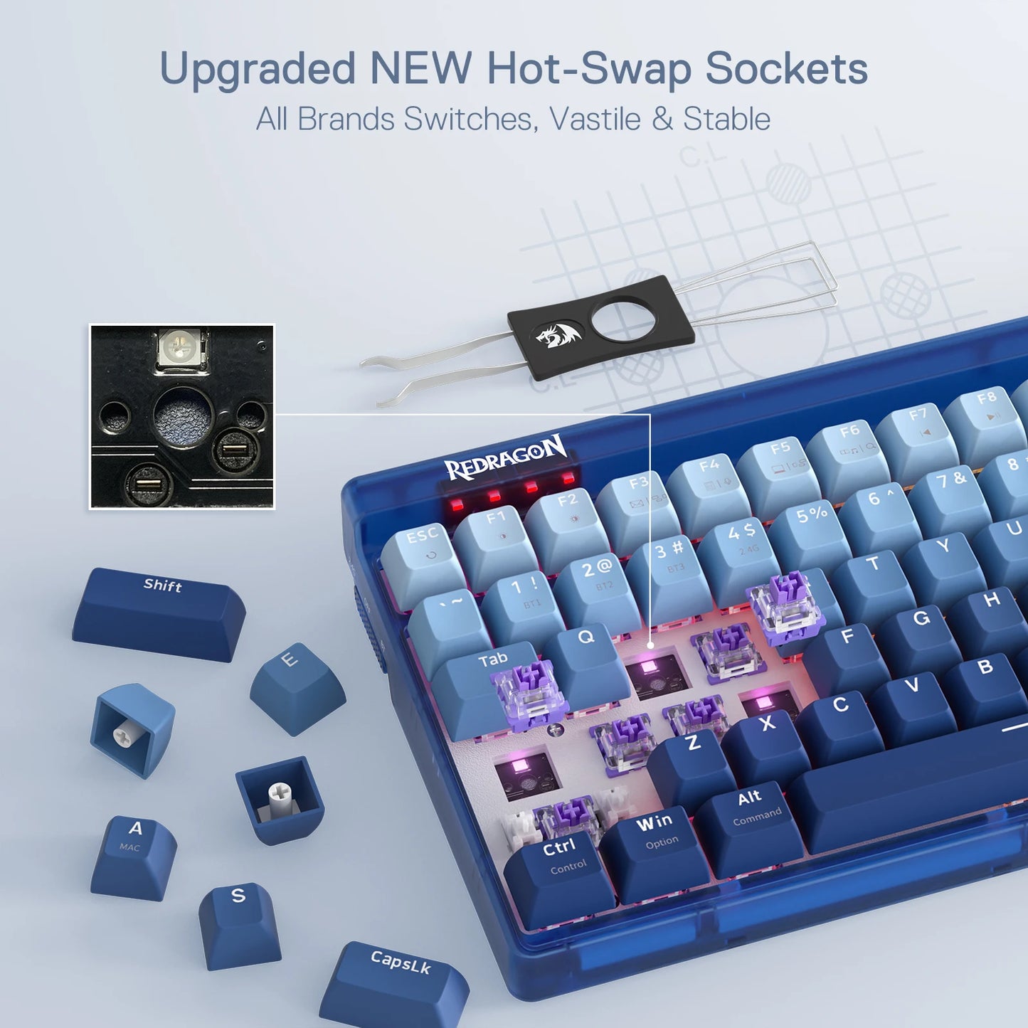 Redragon K656 PRO 3-Mode Wireless RGB Gaming Keyboard, 100 Keys Mechanical Keyboard , Hot-Swappable Socket, Purple Switches