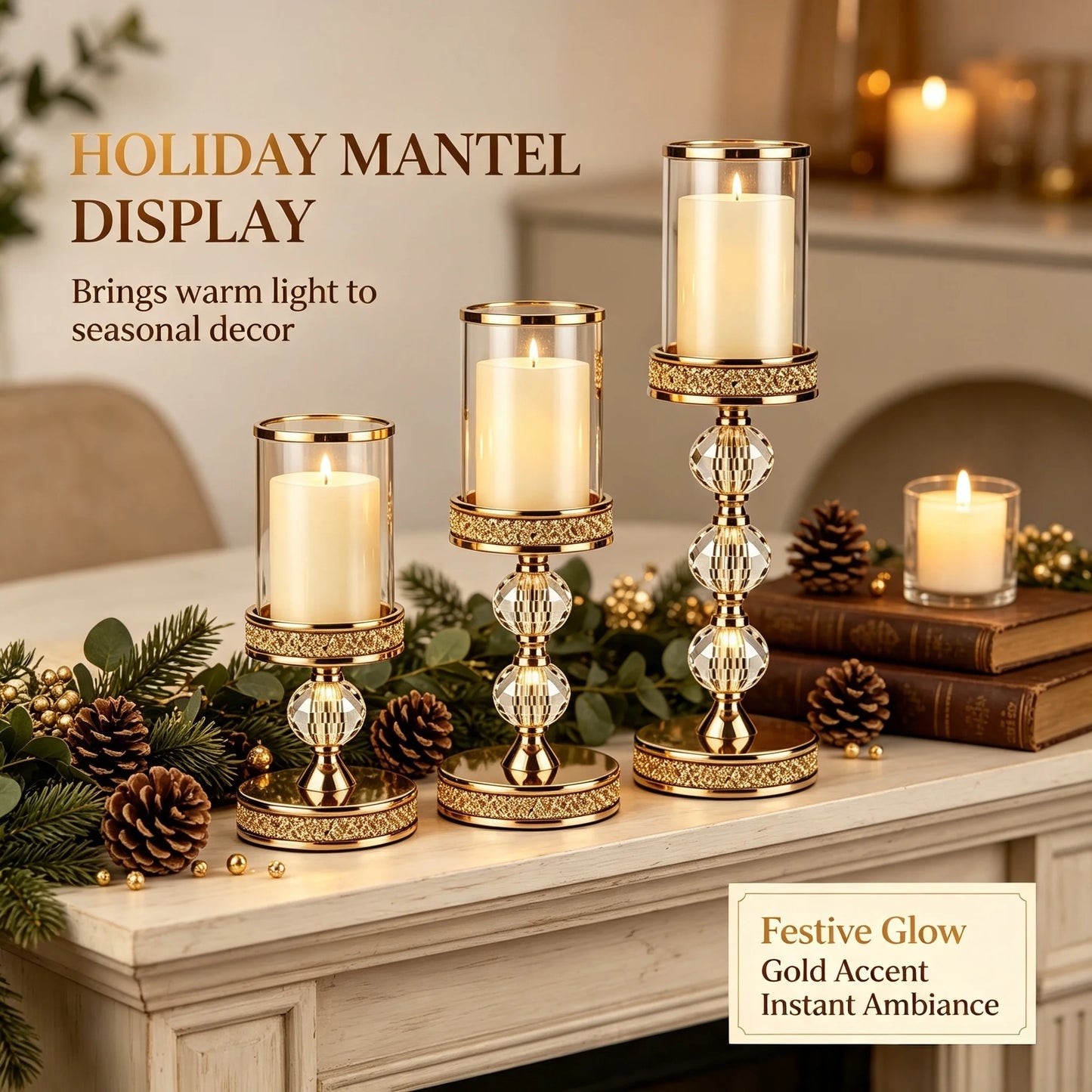 Modern Metal Candlestick Holders With Glass Shield And Beads