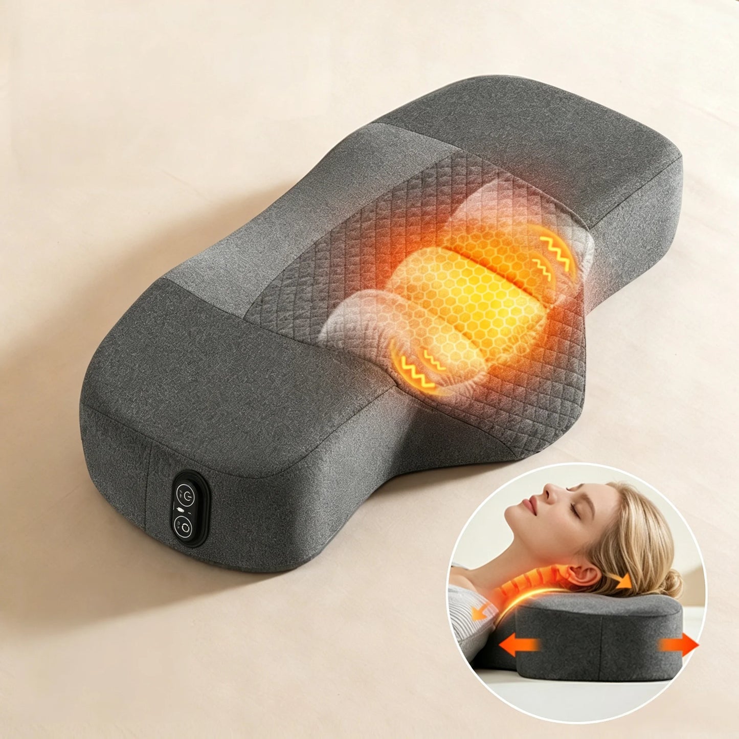 Heated Memory Foam Massaging Neck Pillow With Shoulder Support