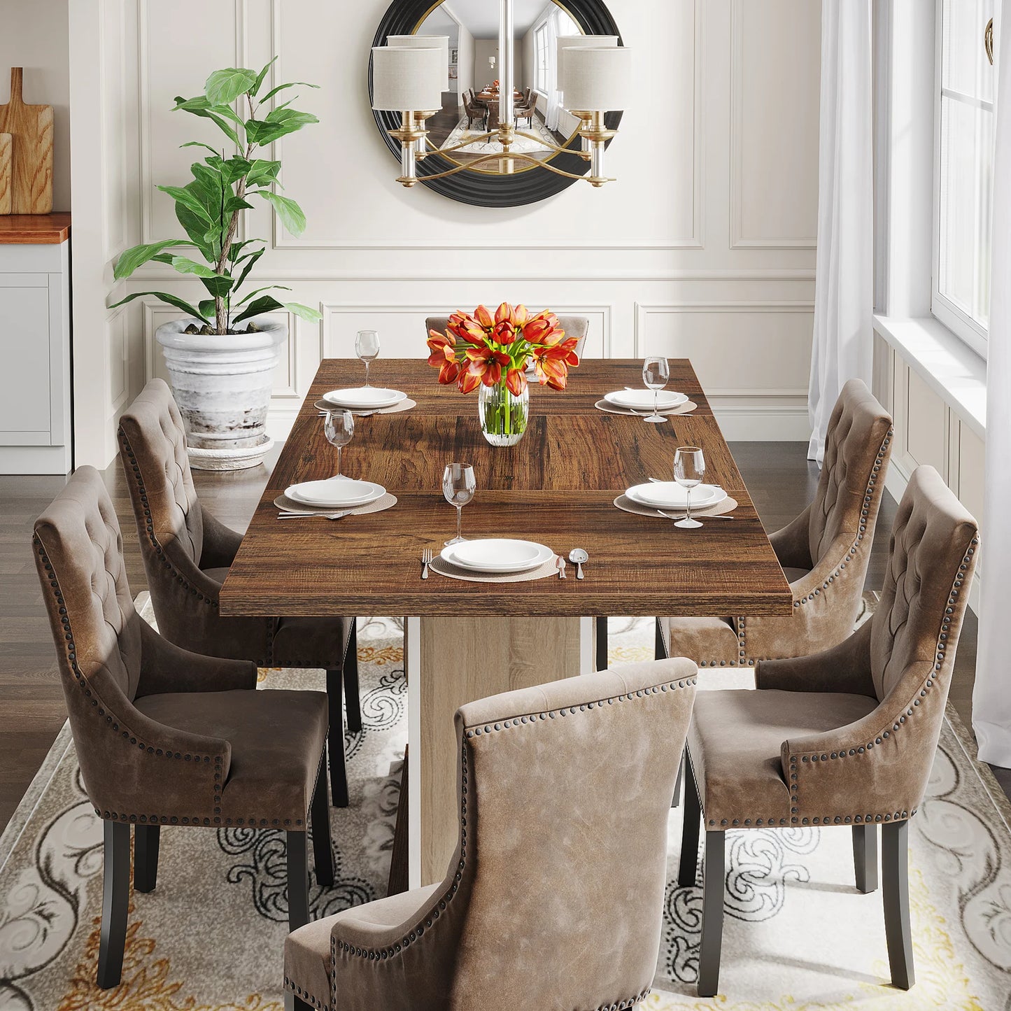 Tribesigns 55" Rectangular Dining Table for 4 to 6 People, Farmhouse Wood Dinner Table for Kitchen, Dining Room & Living Room