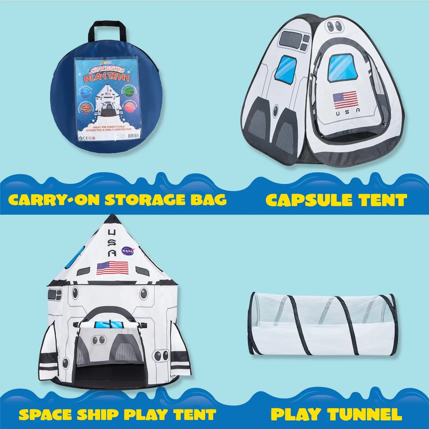 Joyfy Rocket Ship Play Tent Set With Tunnel Adventure