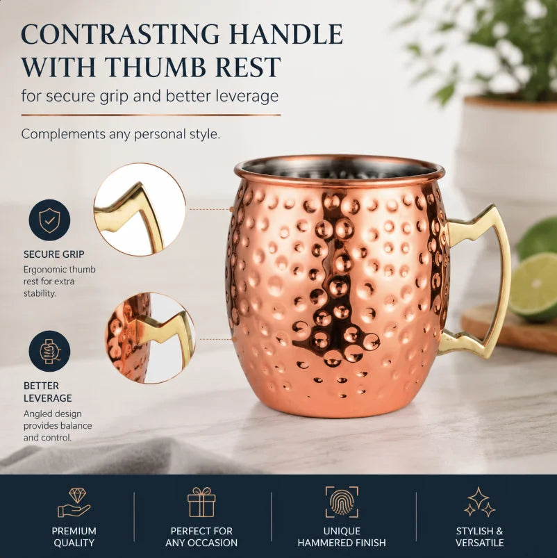 Moscow Mule Copper Mugs 100% Handcrafted Food Safe Pure Solid Copper Mugs 16 oz Christmas Gift Set Party Bar Drinkware Tools