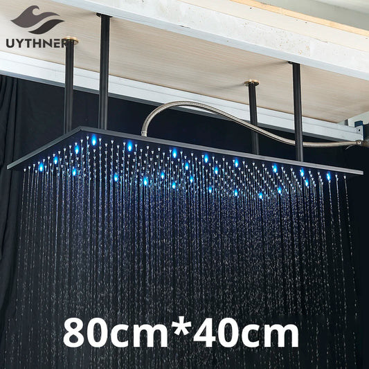 Luxury 80cm Rain Shower Head Chrome Big Top LED Shower Head With Arm Ceiling Mounted Bathroom Shower Accessories Top Sprayer