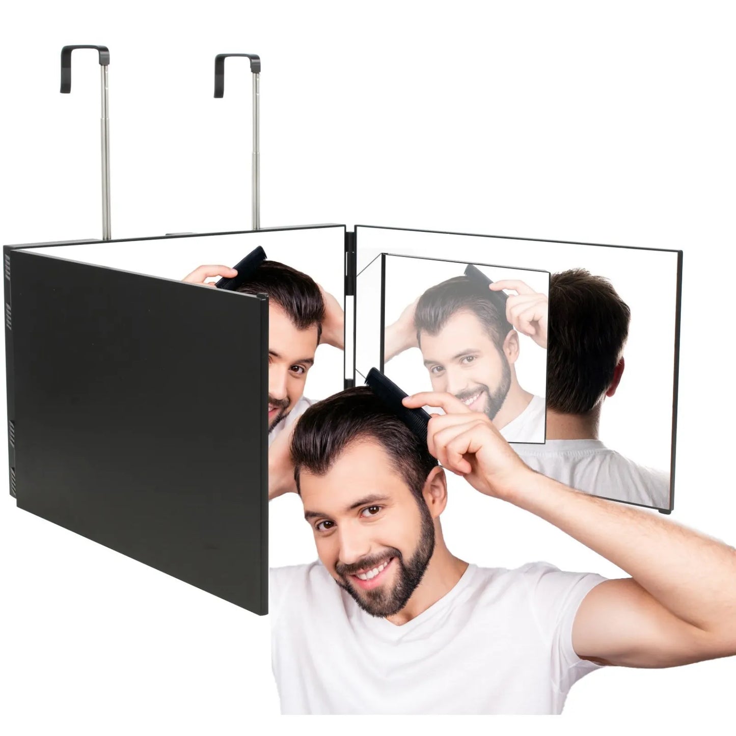 3 Way Mirror for Hair Cutting, Barber Mirror Self Cut, Haircut Mirror to See Back of Head, 360 Mirror for Haircuts for Men