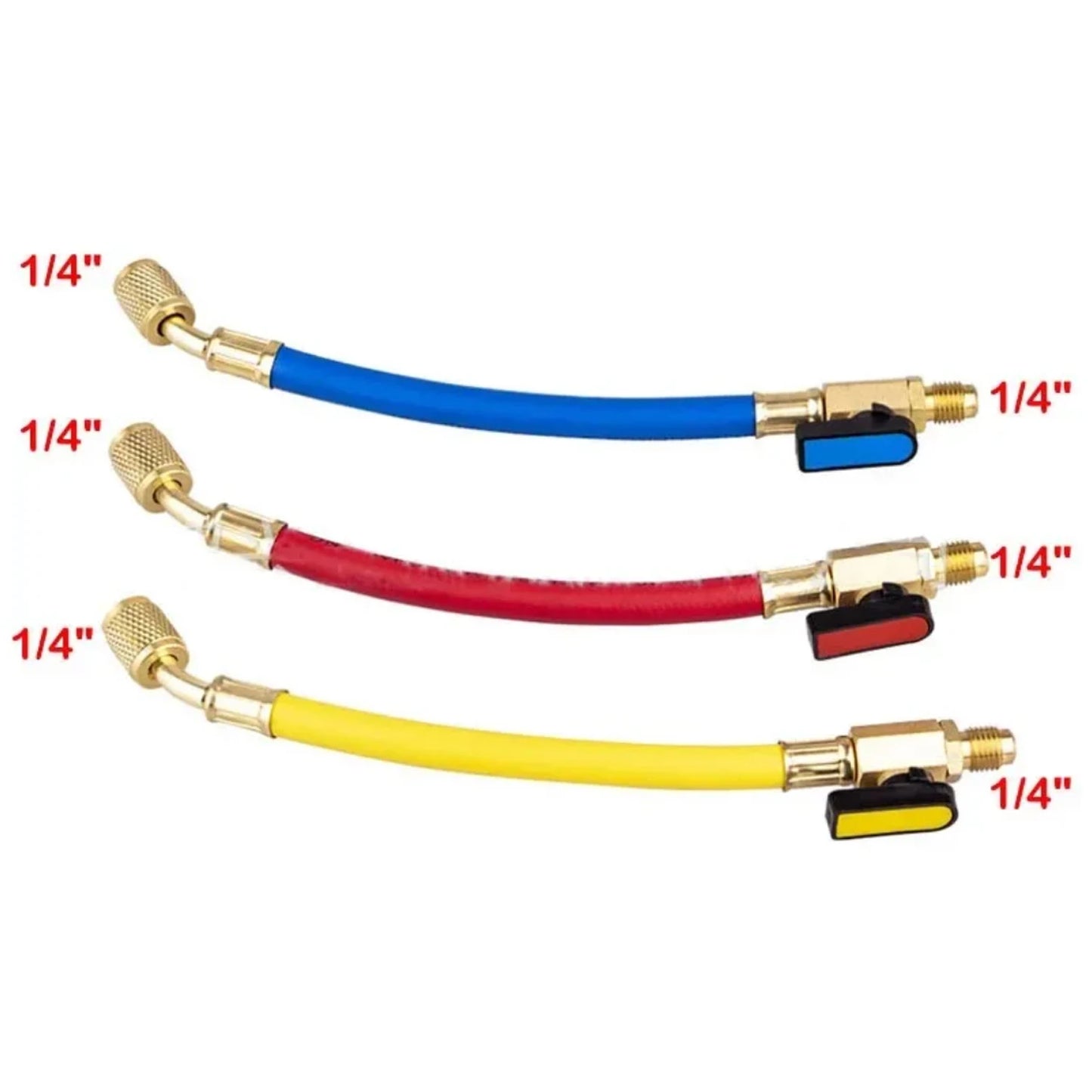 R134A R22 R12 1/4" SAE Charging Hoses and Ball Valve Set for AC HVAC Maintenance Air Condition Refrigeration Charging Tool