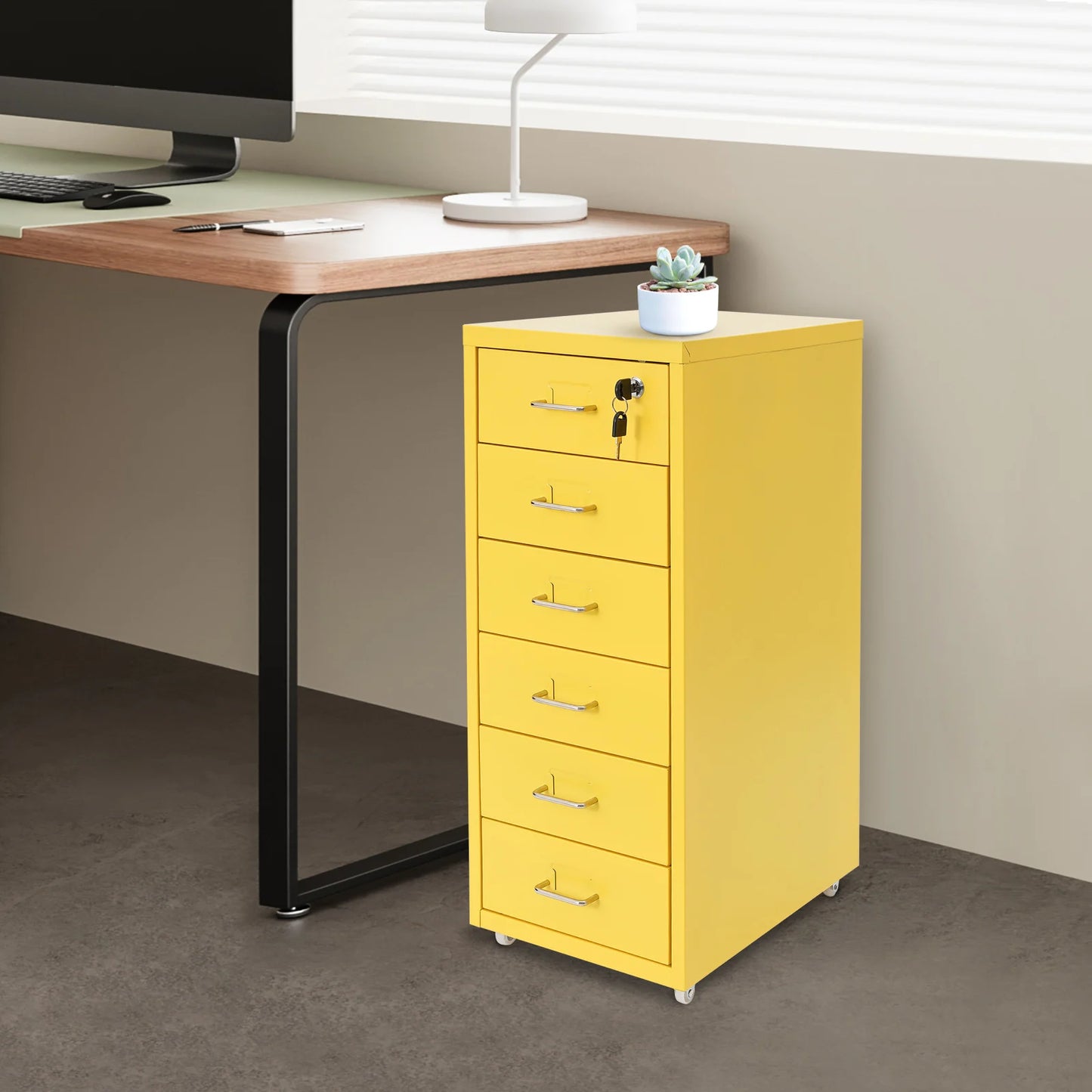 Vertical File Cabinet 6-Drawer Metal Lockable Filing Cabinet with Wheels 22lbs Capacity per Tier for Home Office Study