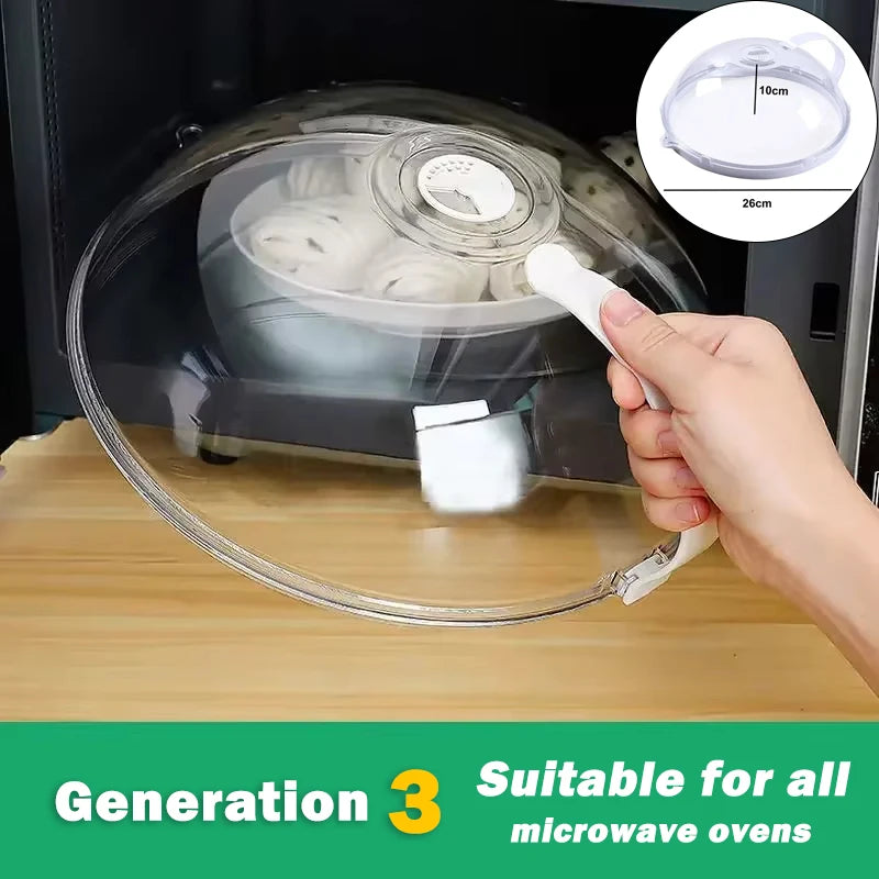 Microwave Food Splash Guard High Temperature Resistant Food Heating Cover with Steam Vent and Handle Transparent Plate Cover