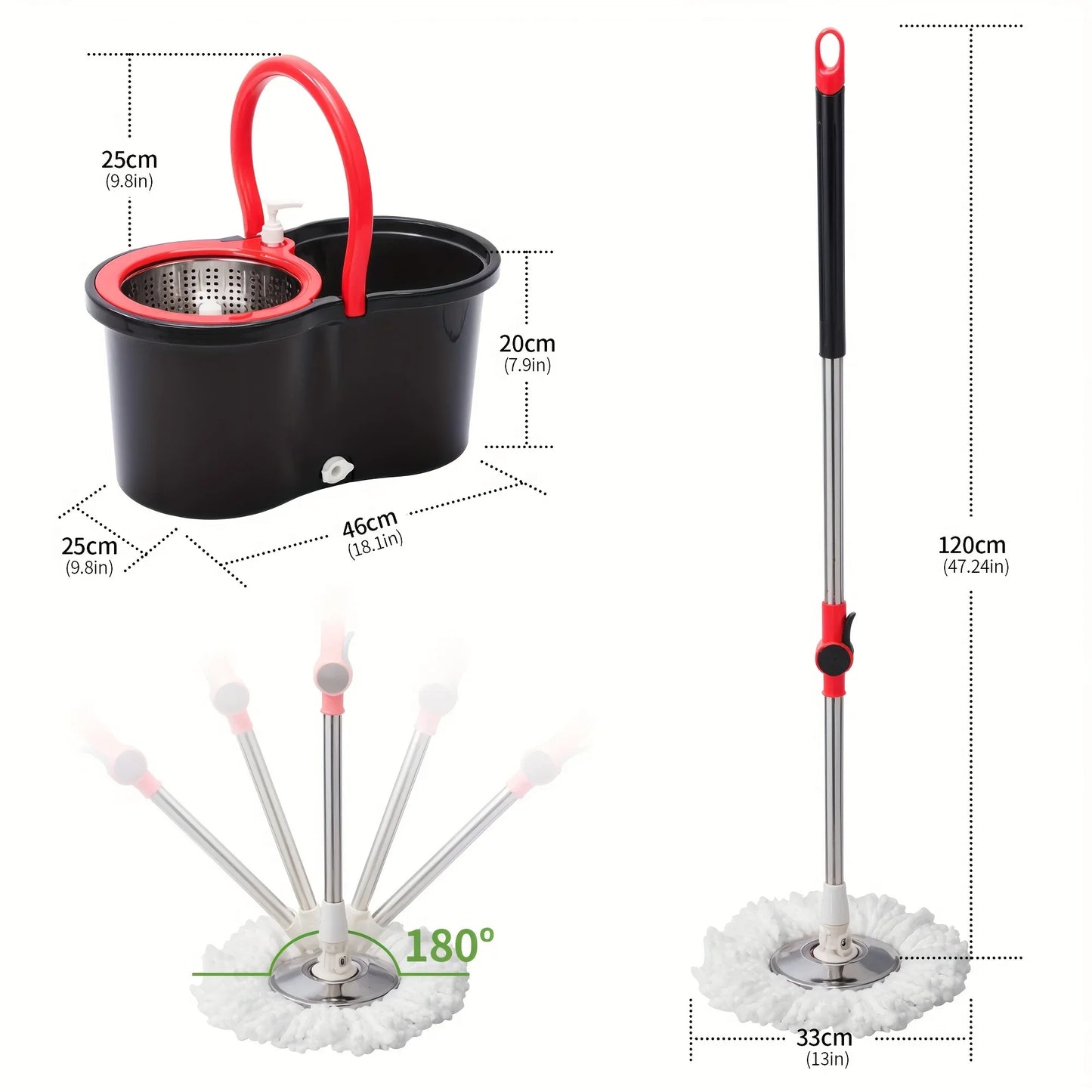 360 Degree Spin Mop Bucket System With Adjustable Handle