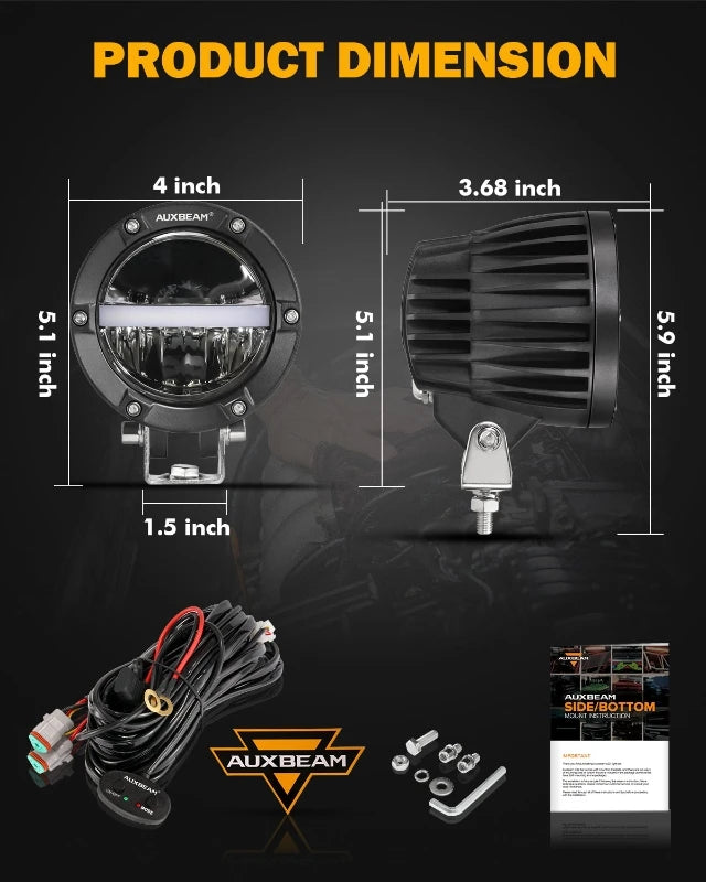 4 Inch LED Work Light with DT Plug 110W 11000LM Driving Work Lamp Pod Light Amber DRL White Spotlights For Offroad Truck SUV
