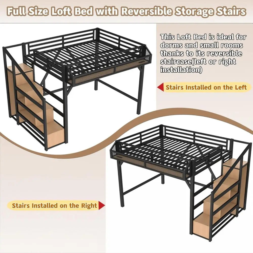 Storage Staircase Bed with Shelves, Built-in Wardrobe, USB Ports, LED Lights, and Noise-Reduced Design in Natural Wood