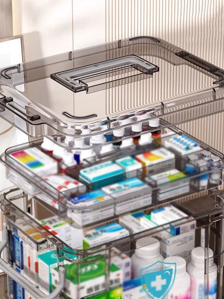 storage box Home plastic first aid box with handle Transparent home emergency tool kit Drug storage box