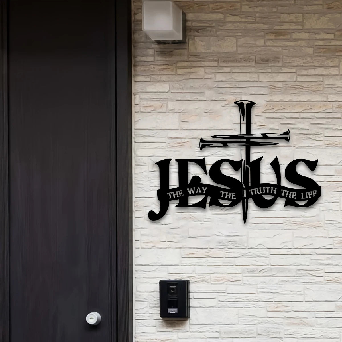 Jesus Metal Wall Decor - Elegant Black Cross with Praying Hands & JESUS Lettering -  Christian Church, Home, Office Decoration