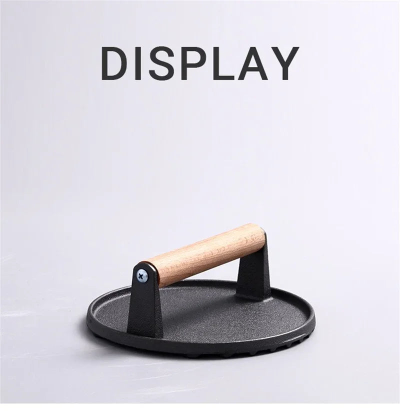1pc Cast iron Rectangular Meat Press Round Heavy-Duty Steak Burger Press Barbecue Press For Flat Top Grill Hamburger Grinder