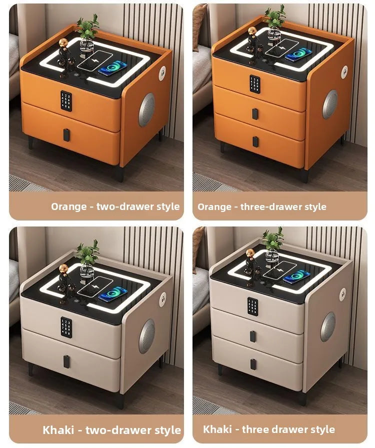 Smart Multifunctional Bedside Table with Wireless ChargerTouch Control 3-Color LEDLightModern Nightstand with Solid Wood