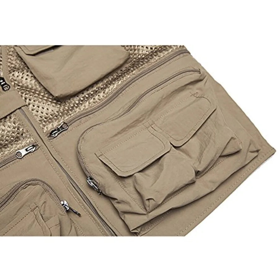 Men's Mesh Breathable Openwork Camouflage Journalist Photographer Fishing Vest Waistcoat Jacket Coat