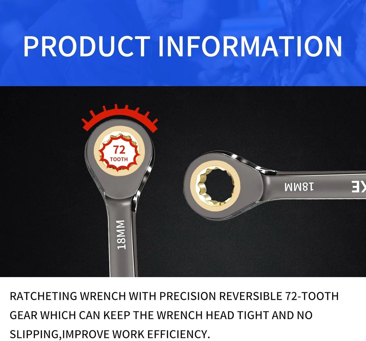 Fixed Head Ratchet Wrench Set, High-Quality Chrome Vanadium Steel Material, 72-Tooth Flexible Ratchet, 180 ° Mobile Head, Rust-Resistant Chrome Plated, Suitable for Car Repair, Home Repair, and Mechanical Maintenance.