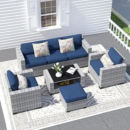 7 Piece Patio Furniture Set, Wicker Outdoor Sofa Set