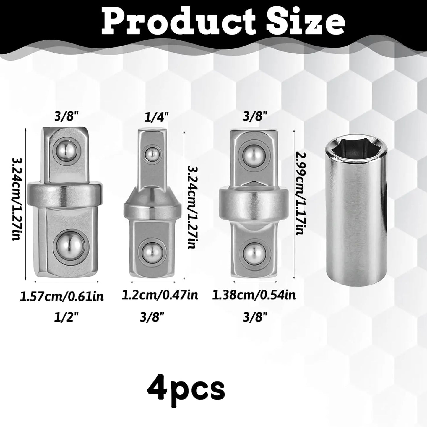 4PCS 1/2 1/4 3/8 Square Drive Adapters External Square Internal Hexagonal Connector Ratcheting Wrench Squares Head Sockets