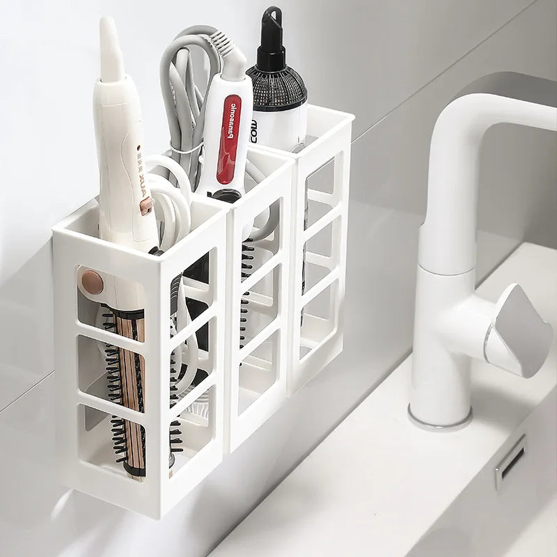 No‑drill Wall Mounted Storage Box, Plastic Organizer for Hair  Tools , Bedroom Bathroom Fridge Washing Machine Side Storage Rack