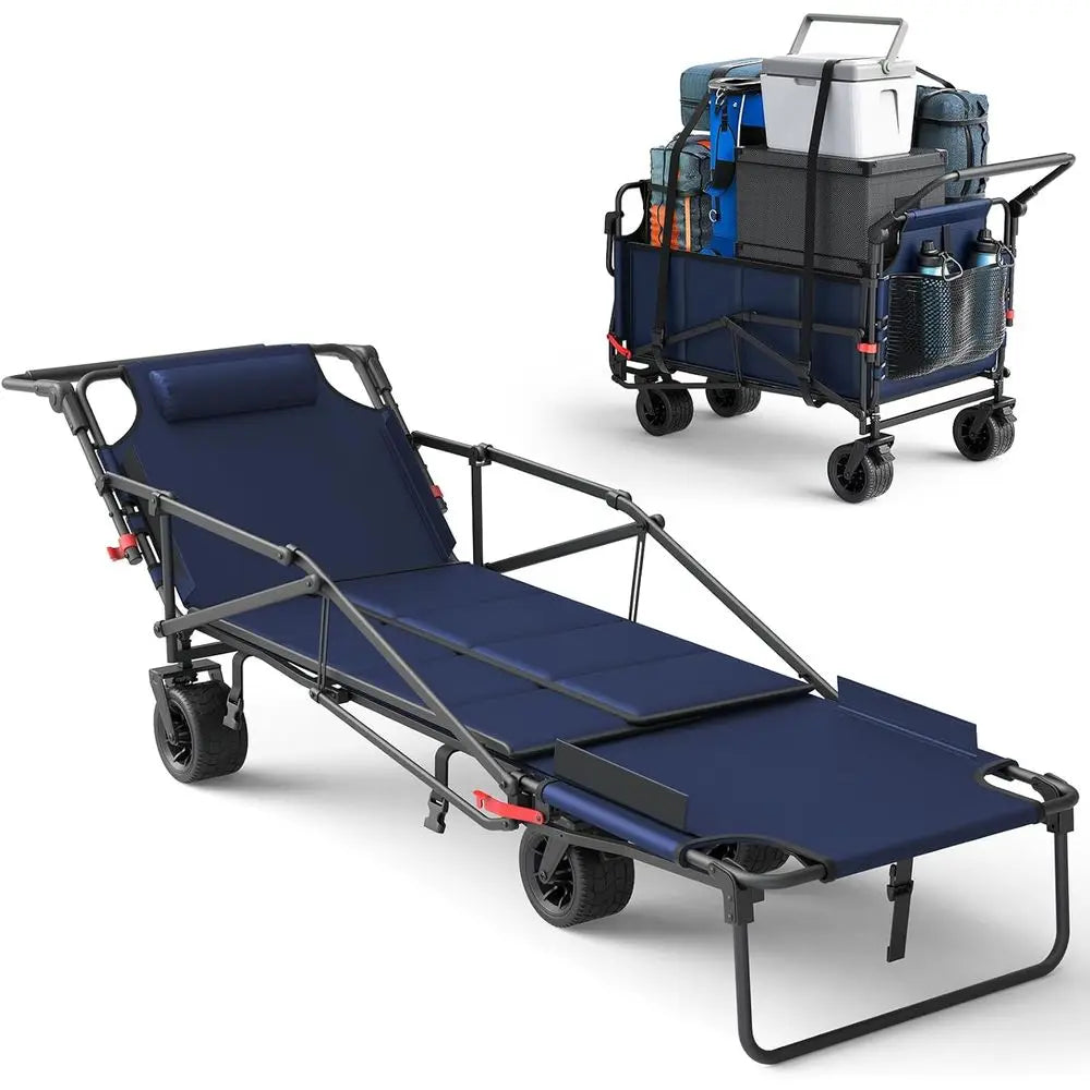 Dual-Purpose Folding Utility Wagon with Convertible Beach Chair, 650 lbs Capacity, Ideal for Outdoor Activities