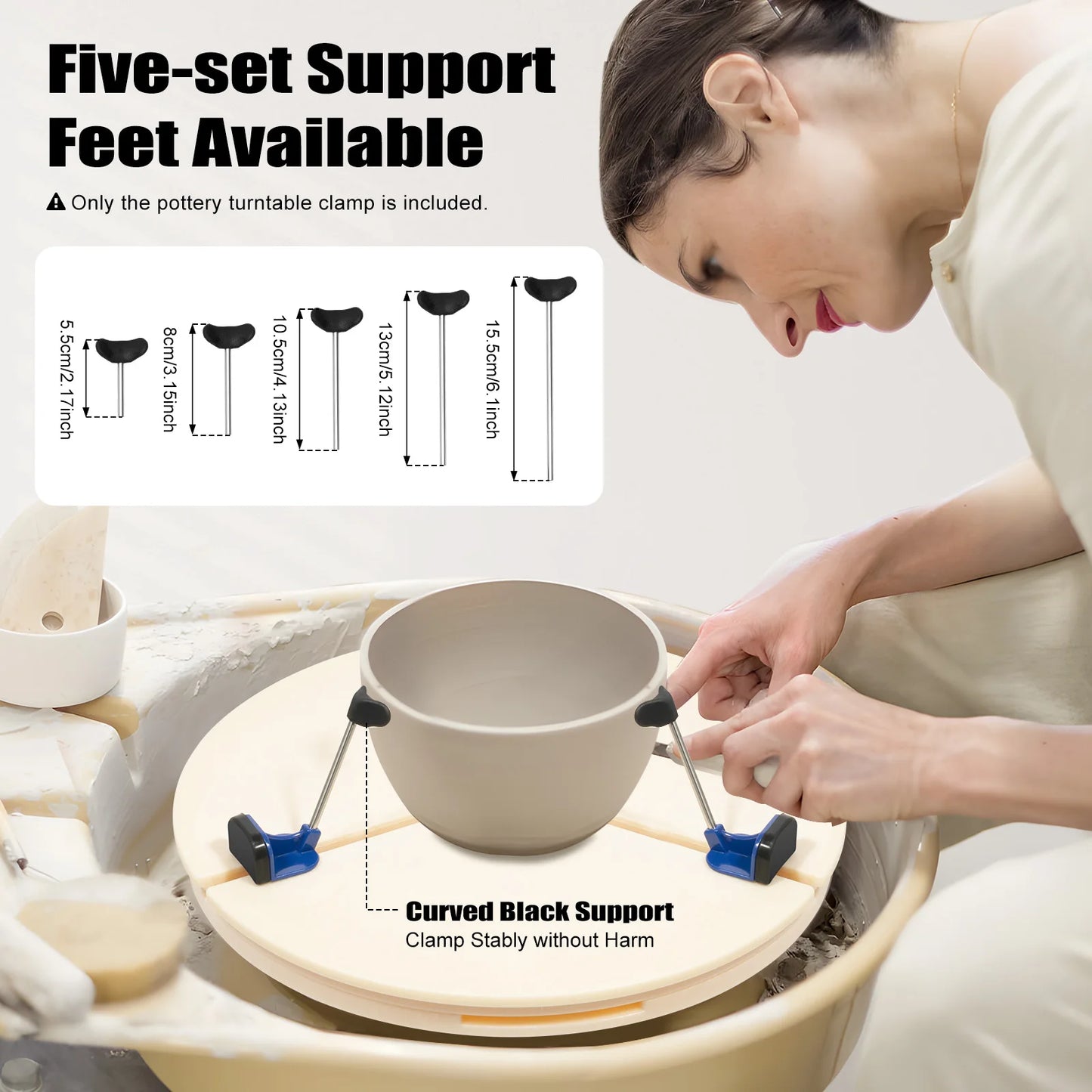 Pottery Machine Turntable Clamp with 5 Set Support Feet White Abs Ceramic Art Repair Tool Ceramic Trim Holder Centers Clip