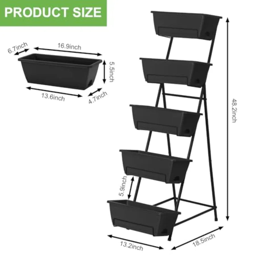 5 Tier Vertical Raised Garden Bed Planter Box, Vertical Raised Bed with Drainage Holes for Indoor Outdoor Herbs Flowers Vegetab